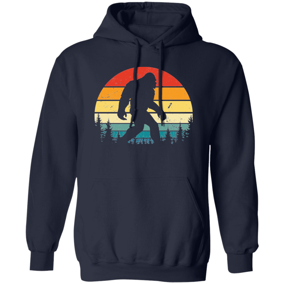 navy blue Distressed style Retro Sunset Bigfoot Hoodie