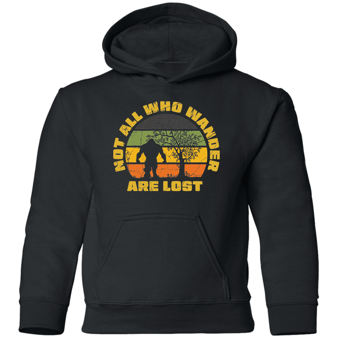 black Not All Who Wander Are Lost Bigfoot Hoodie - kids sizes
