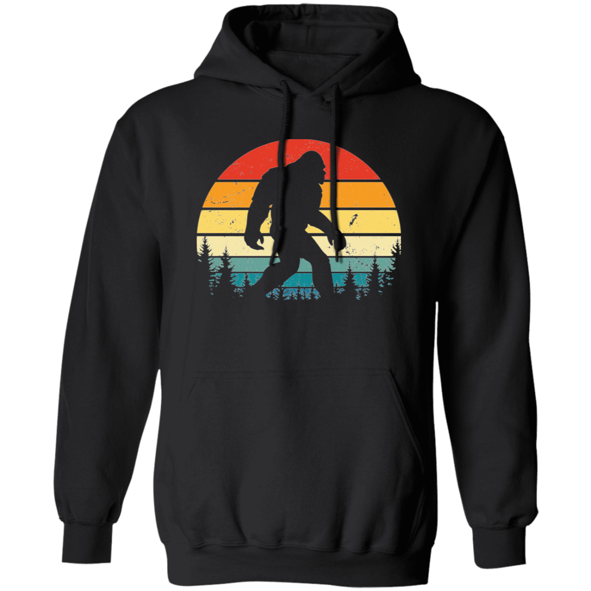 Black Distressed style Retro Sunset Bigfoot Hoodie