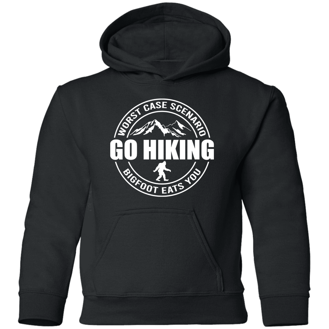 black go hiking worst case scenario Bigfoot hoodie for kids