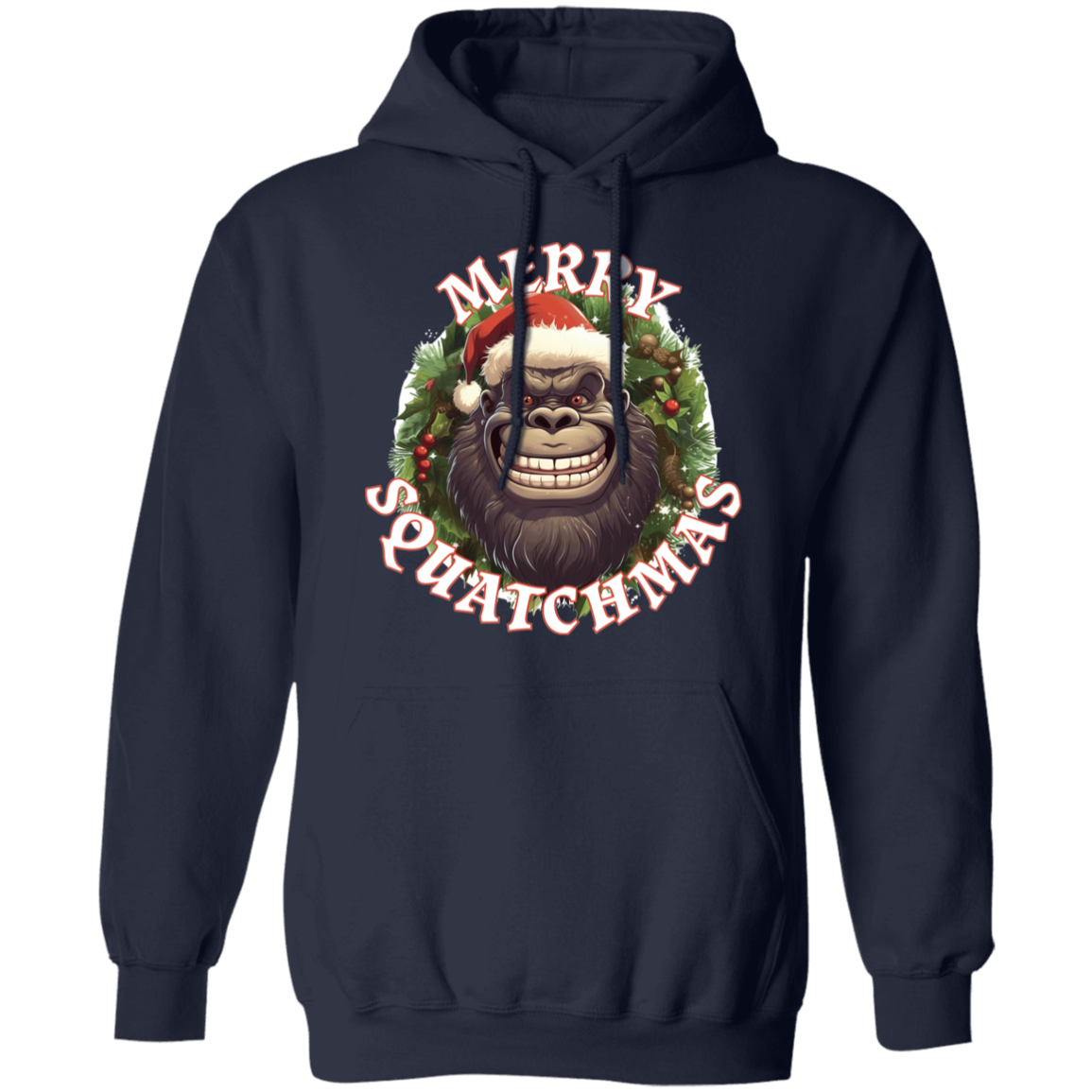 Navy Blue Bigfoot Christmas Hoodie Merry Squatchmas