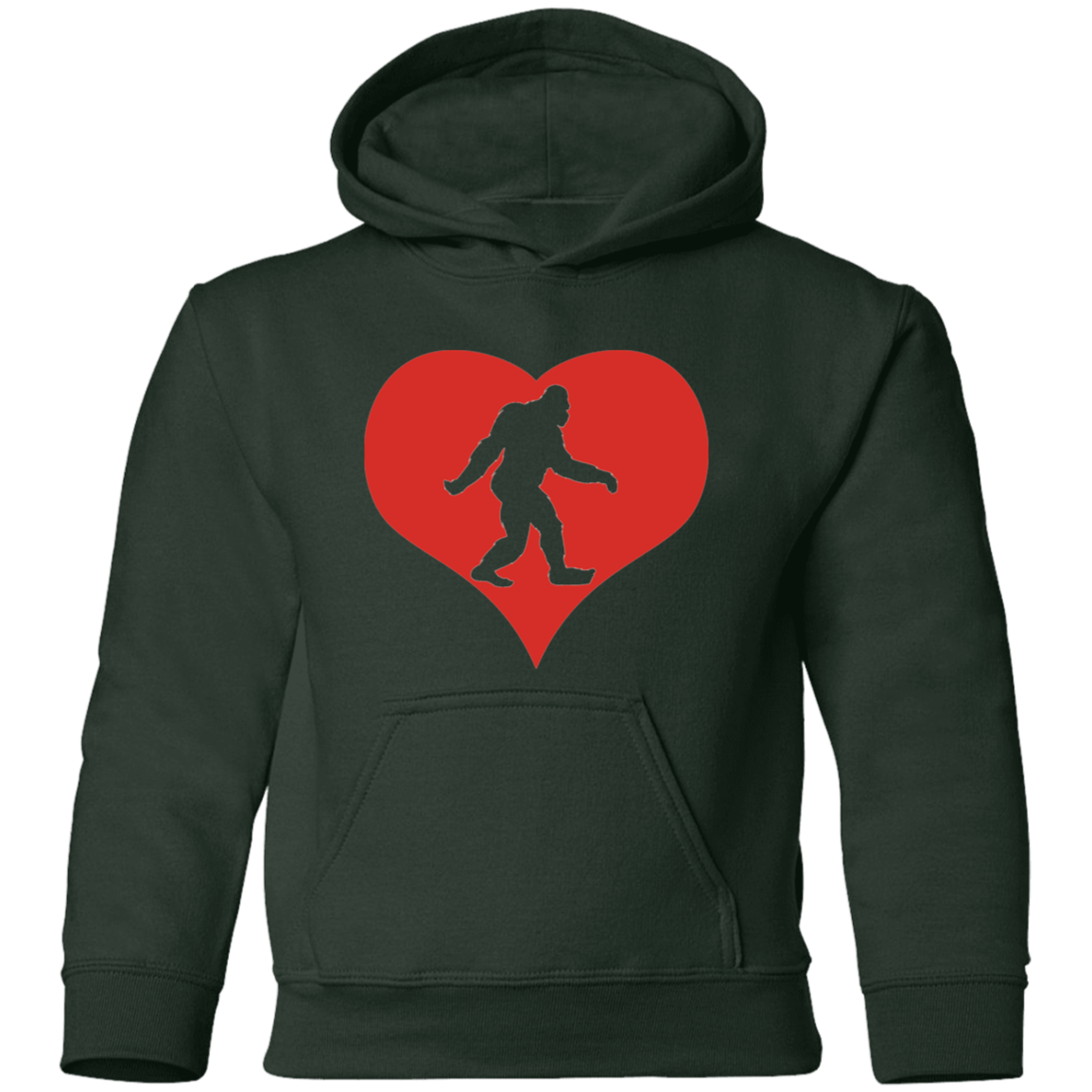 Green Kid's Bigfoot Valentine Heart Pullover Hoodie
