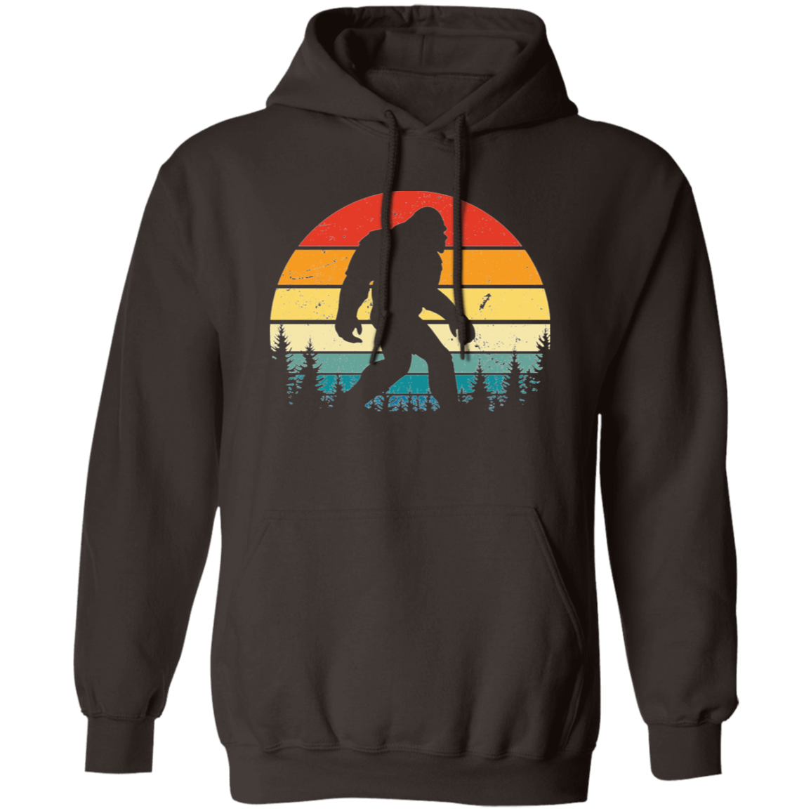 brown Distressed style Retro Sunset Bigfoot Hoodie