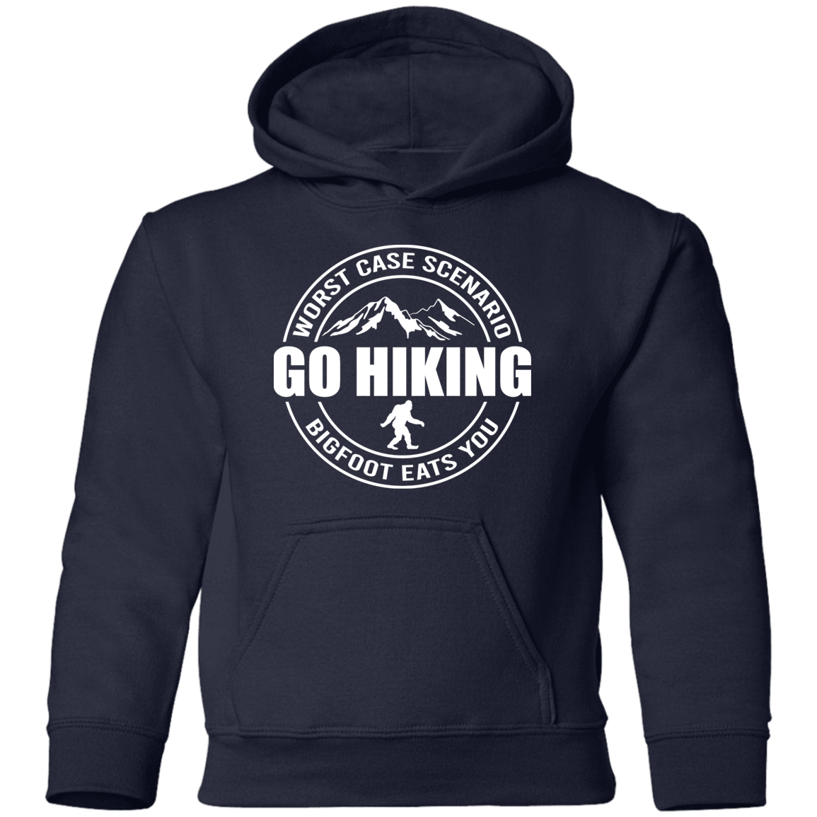 navy go hiking worst case scenario Bigfoot hoodie for kids