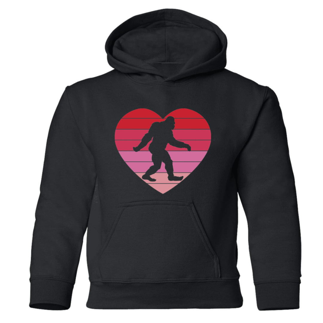 Black kids bigfoot hoodie with a pink Heart and Bigfoot silhouette on the front
