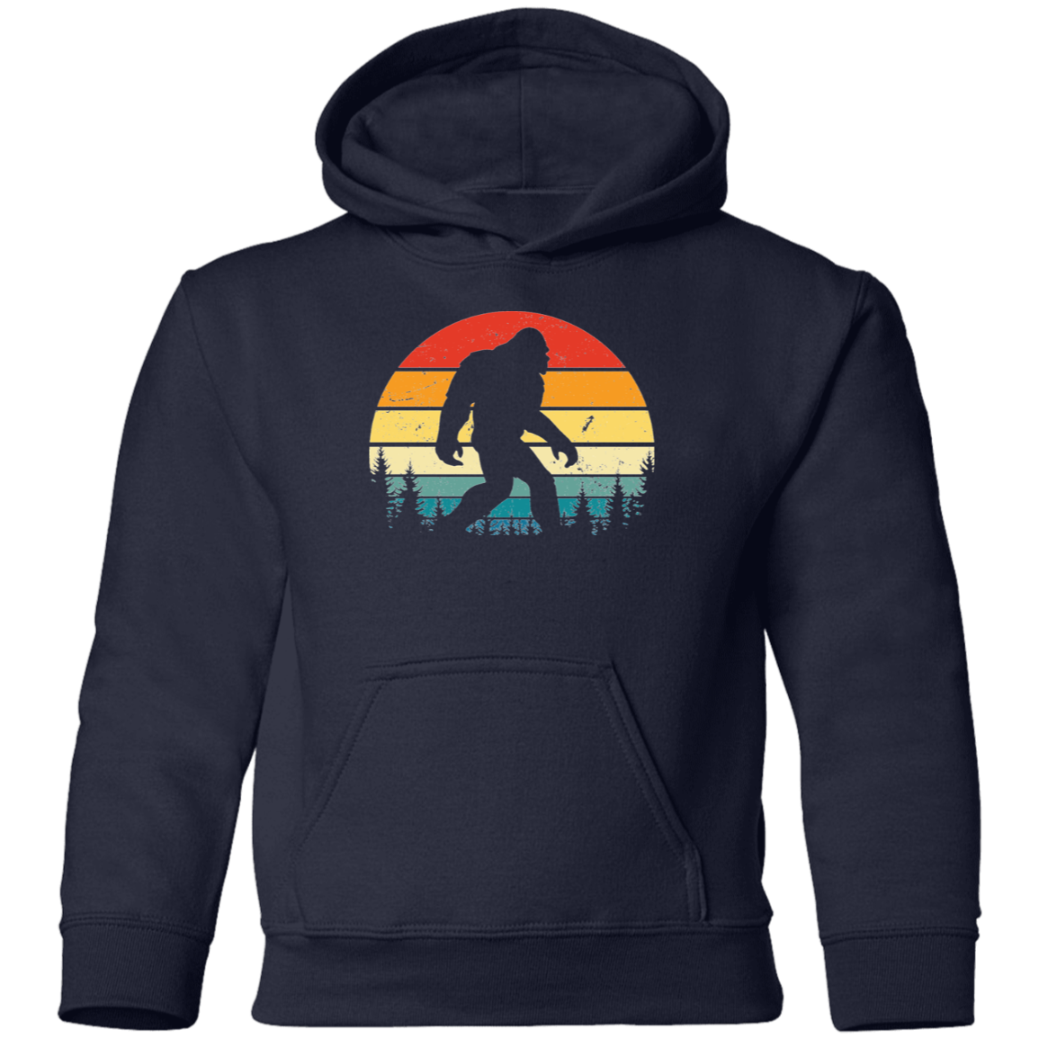 navy Distressed style Retro Sunset Bigfoot Hoodie for kids