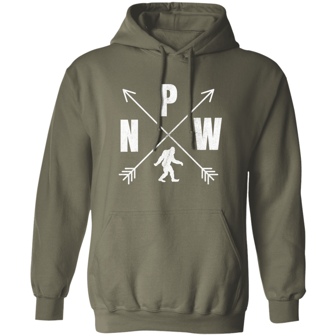Military green PNW crossed arrows Bigfoot hoodie for adults