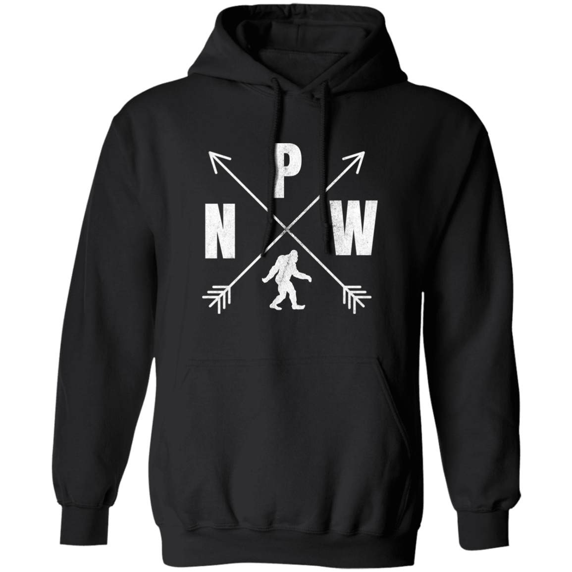 black PNW crossed arrows Bigfoot hoodie for adults 