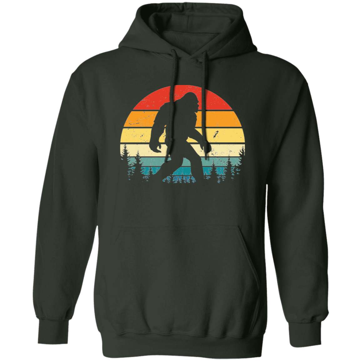 forest green Distressed style Retro Sunset Bigfoot Hoodie
