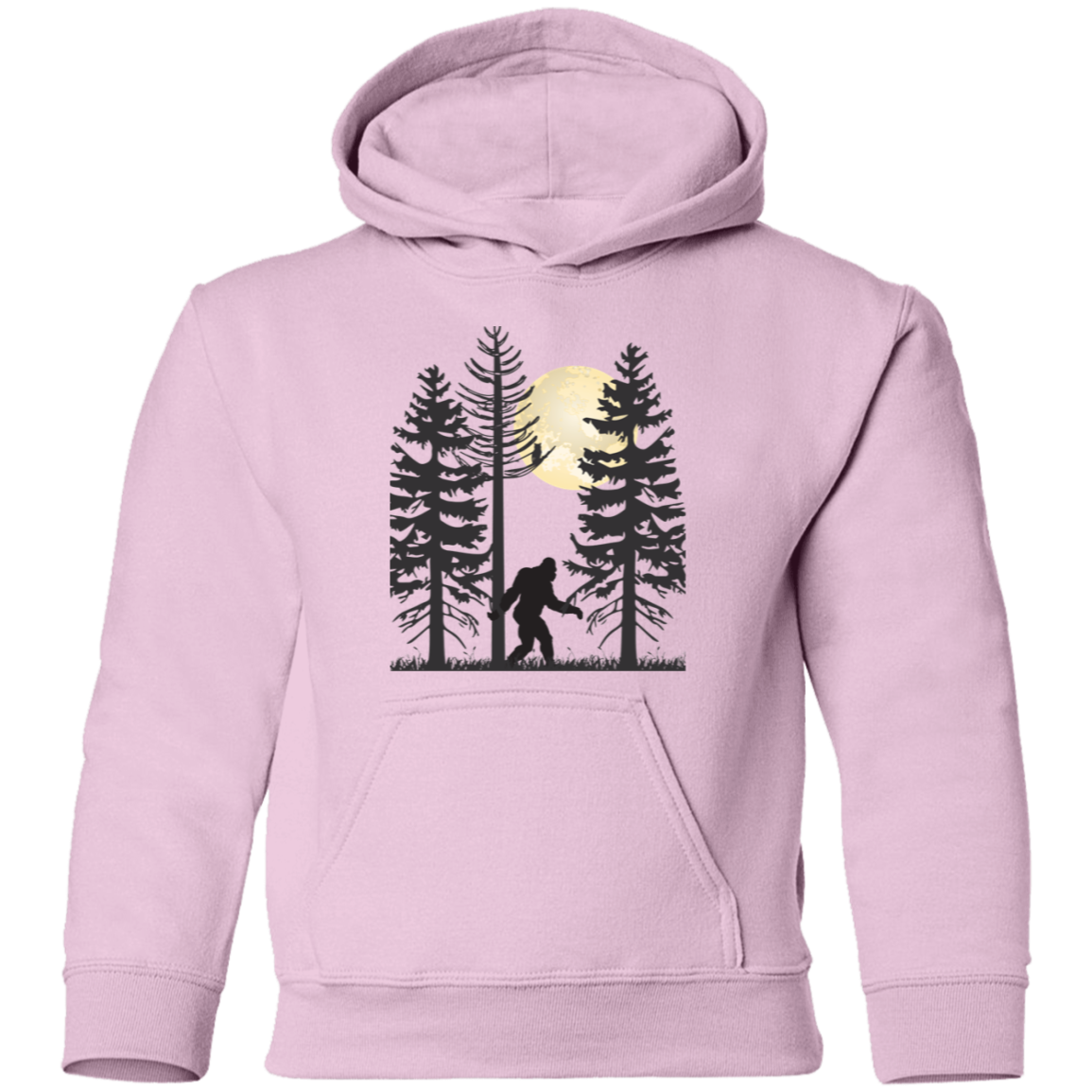 pink Bigfoot walking at night under a full moon youth hoodie