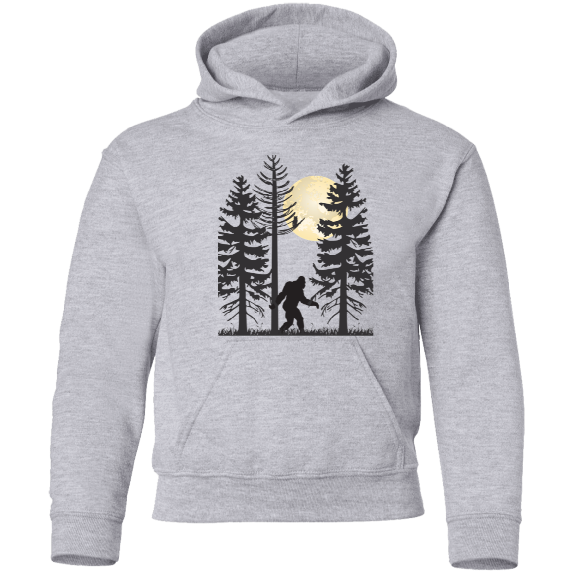 sport gray Bigfoot walking at night under a full moon youth hoodie
