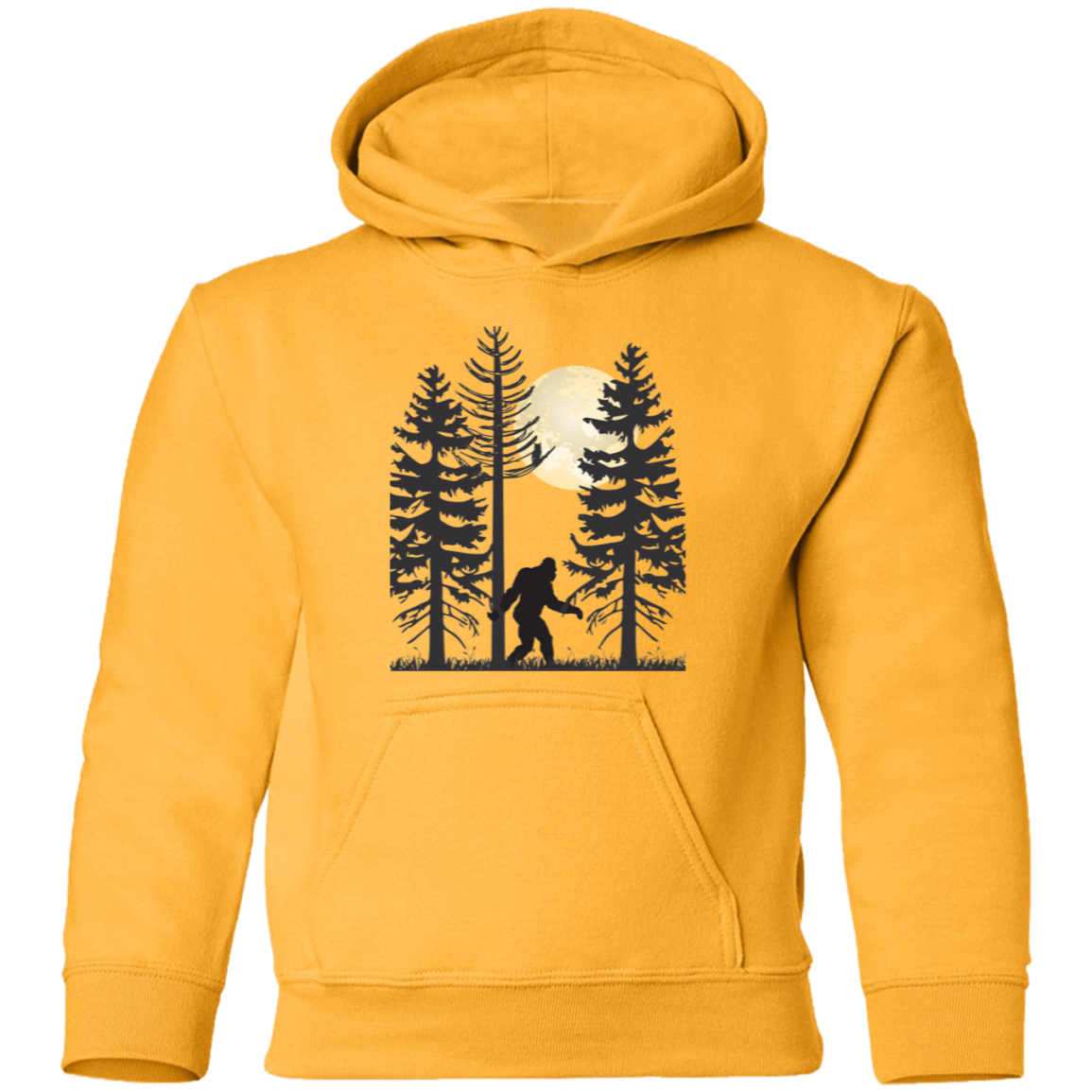 yellow Bigfoot walking at night under a full moon youth hoodie