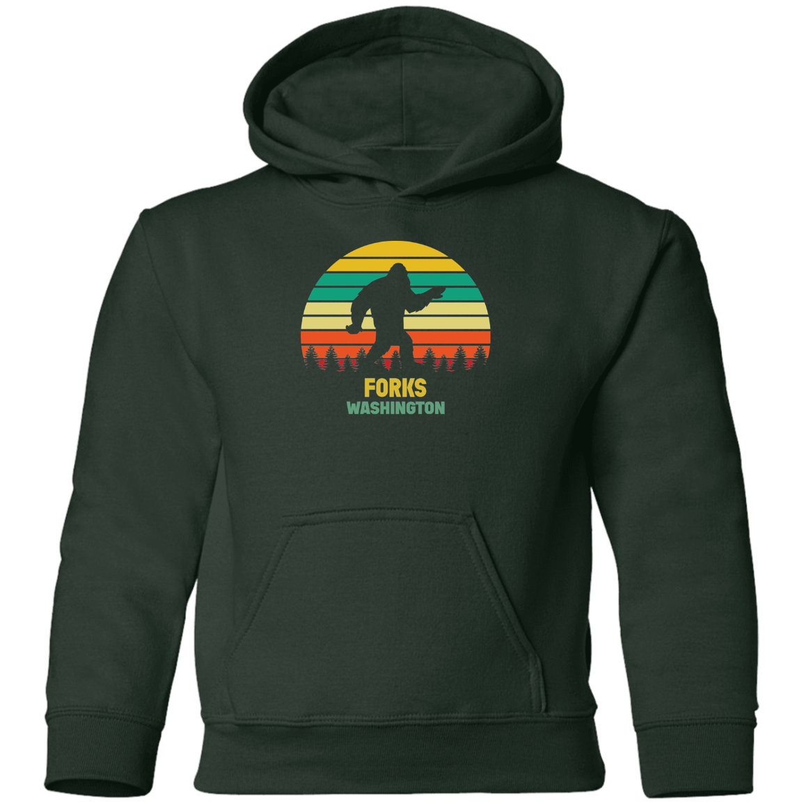 Forest Green  Forks Washington Kids Bigfoot Hoodie