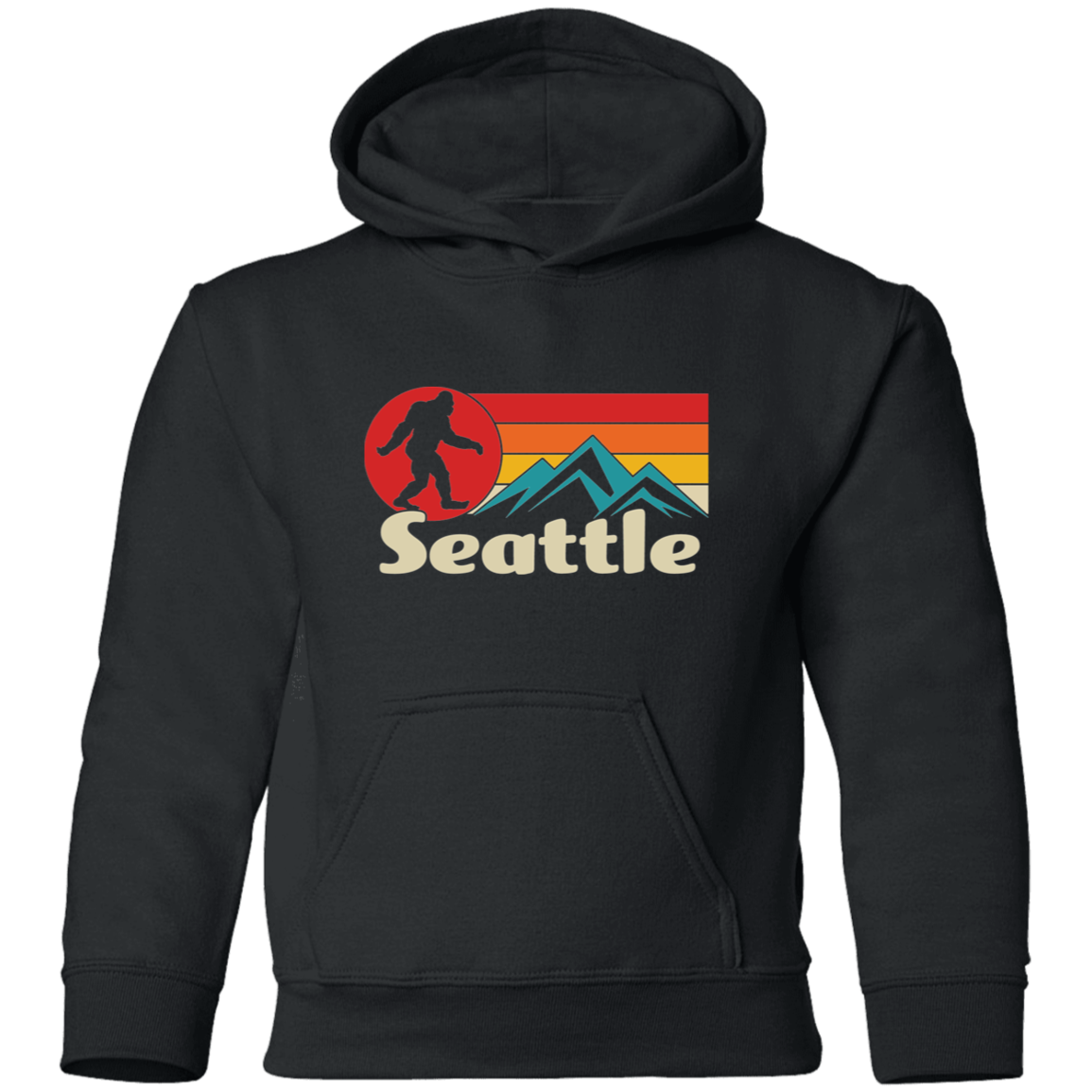 black Seattle Bigfoot hoodie for kids