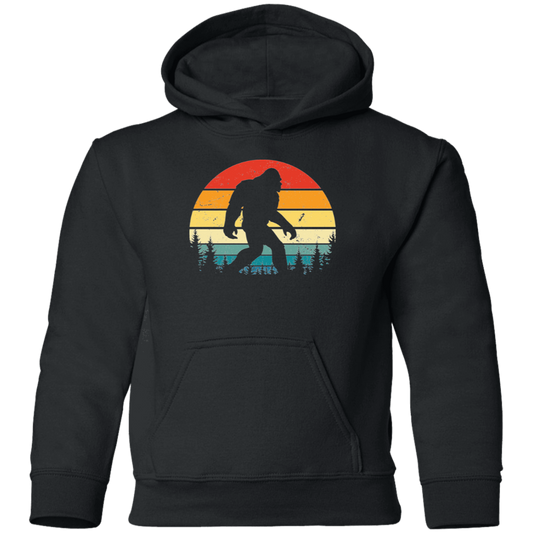 Black  Distressed style Retro Sunset Bigfoot Hoodie for kids