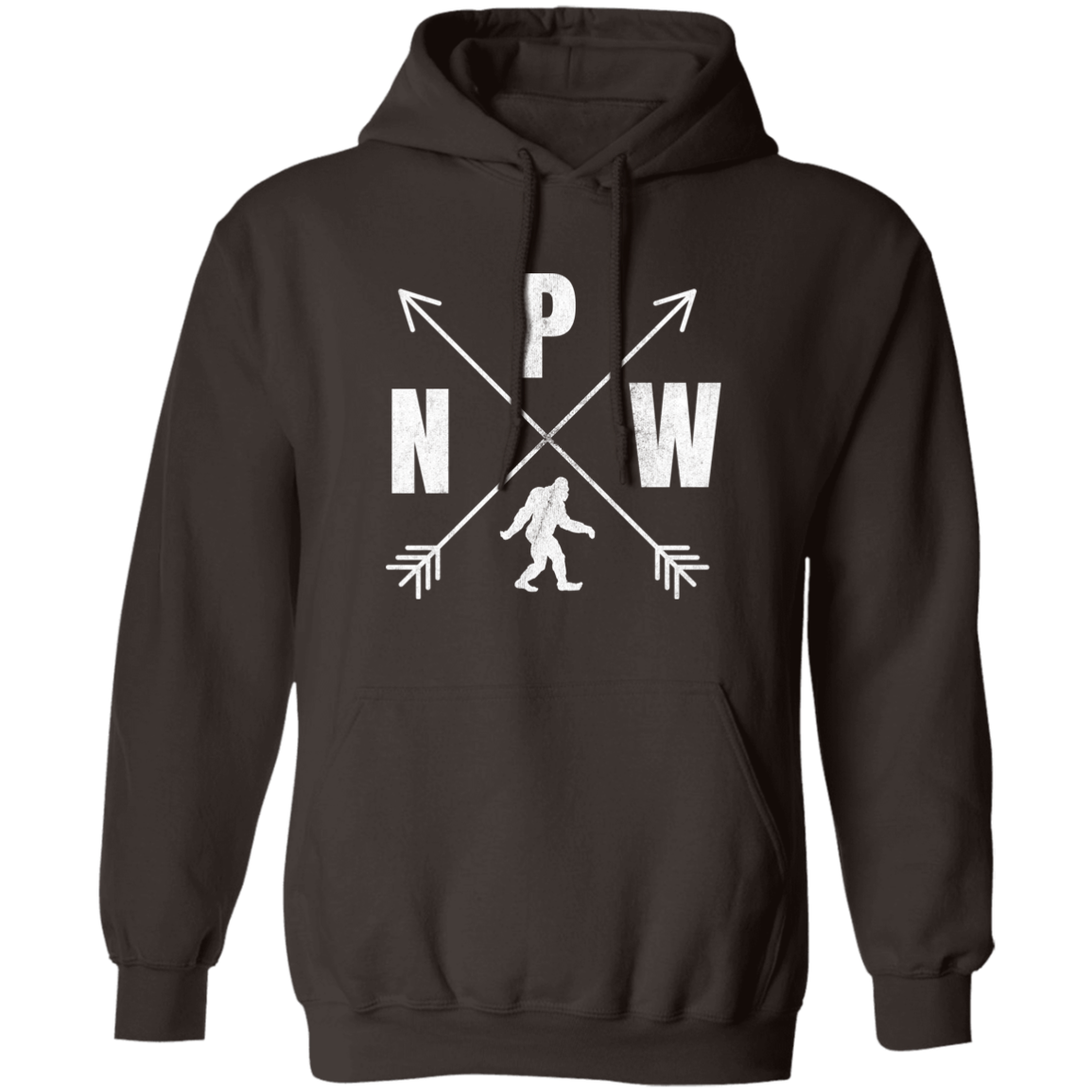 brown PNW crossed arrows Bigfoot hoodie for adults