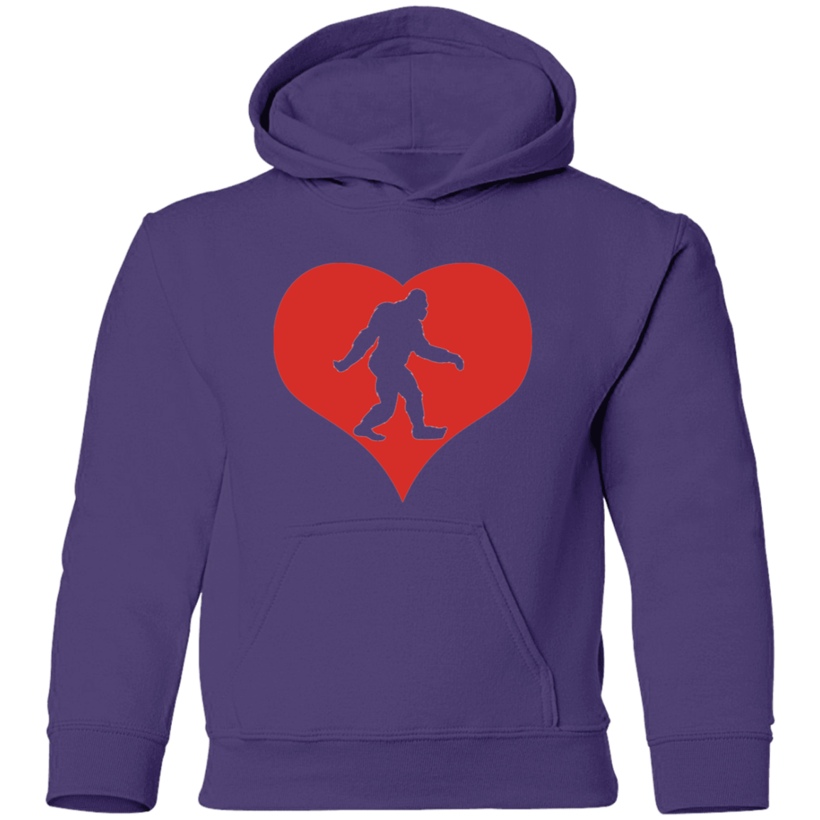 Purple Kid's Bigfoot Valentine Heart Pullover Hoodie