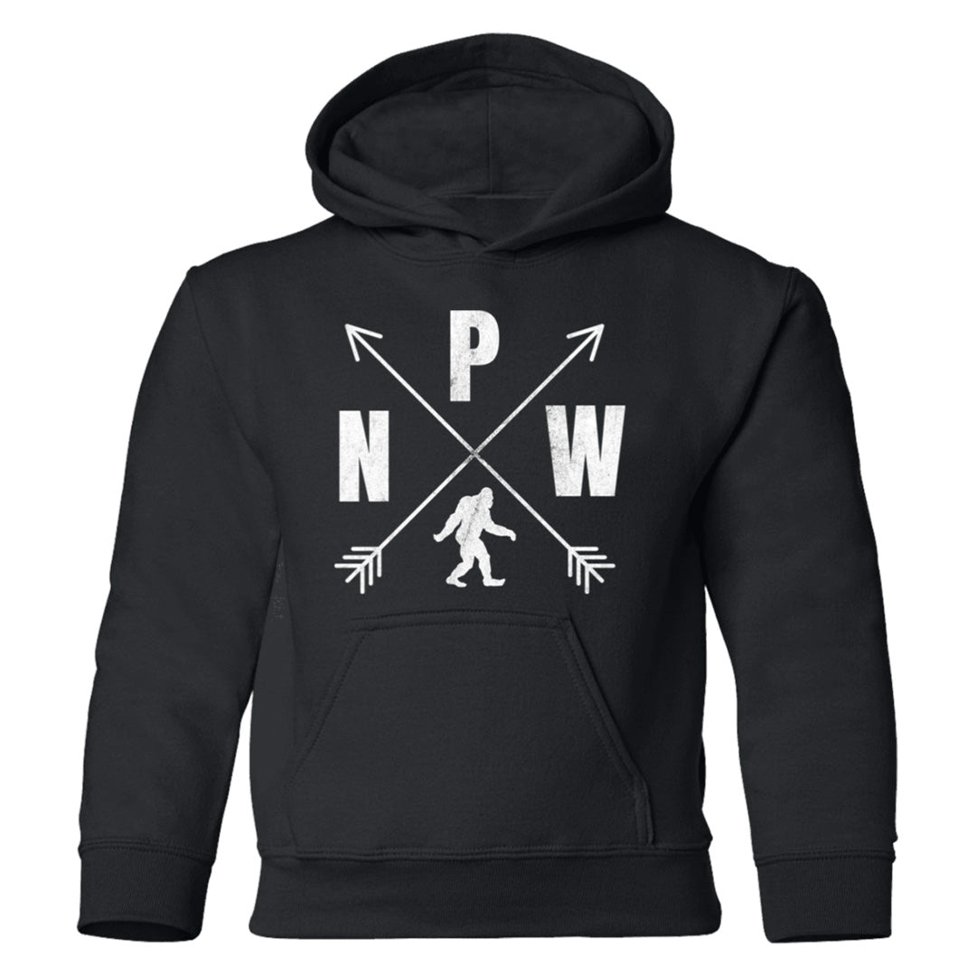 black PNW crossed arrows Bigfoot hoodie