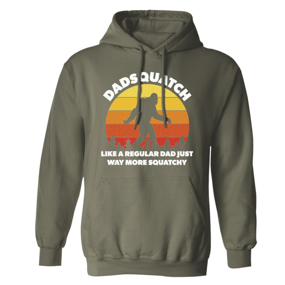 military green Dadsquatch hoodie present