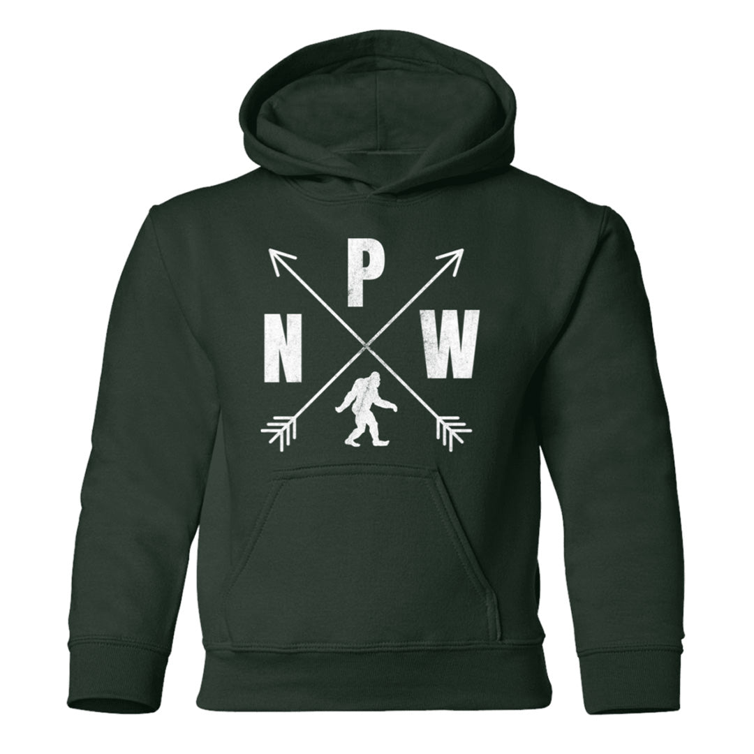 green PNW crossed arrows Bigfoot hoodie